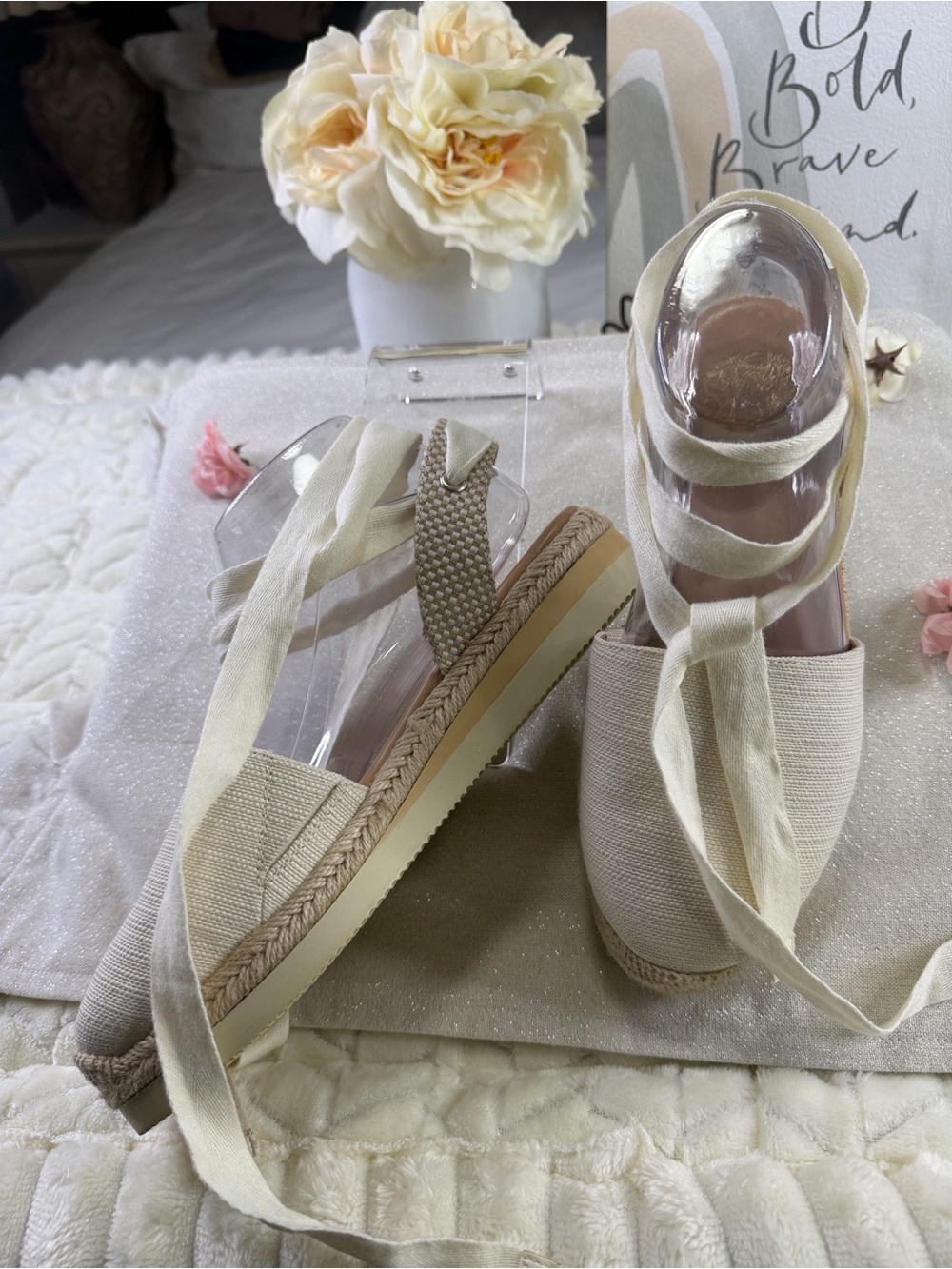 Vince Camuto Cream Ankle-Tie Espadrille Wedges - Picture 12 of 13
